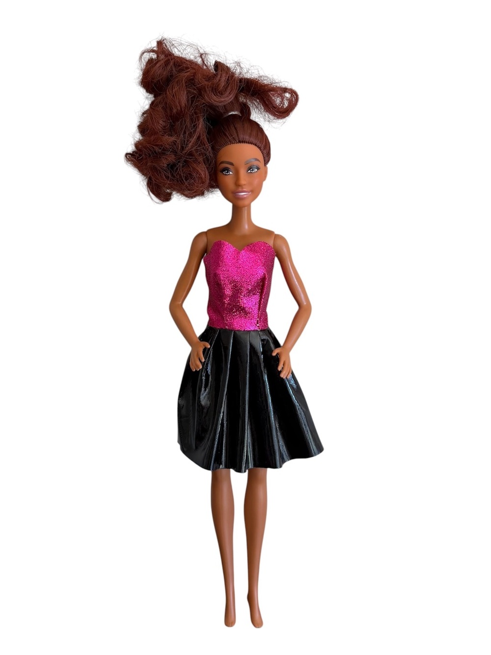 Barbie Fashion Doll Brown Hair Pink Glitter Dress 2015